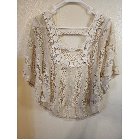 STARING AT STARS Cream Lace Crop Fairy Cottage Cape Top SZ MED - Picture 2 of 7